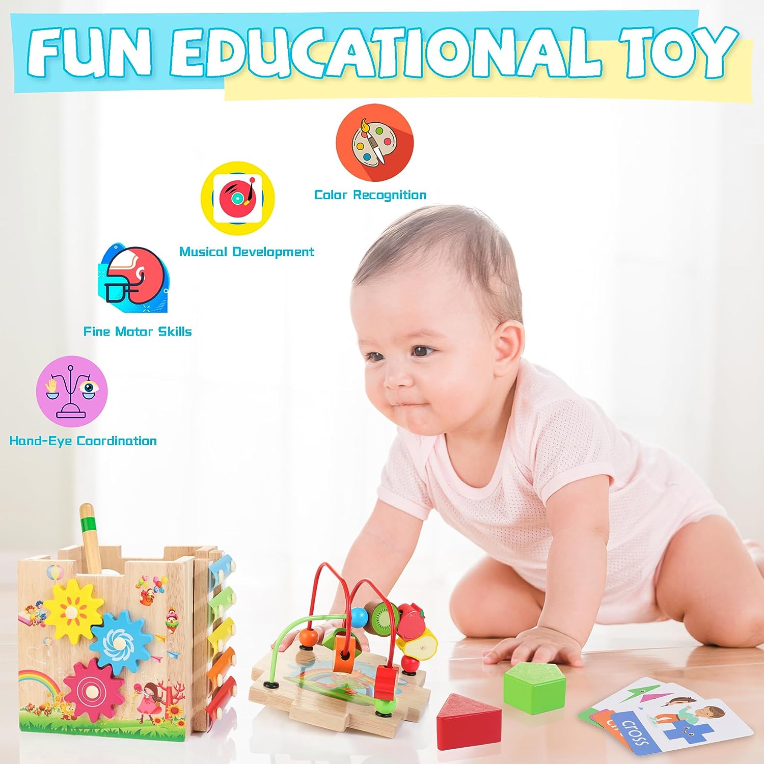 Bravmate Wooden Activity Cube | 8-in-1 Montessori Toys - Image 3