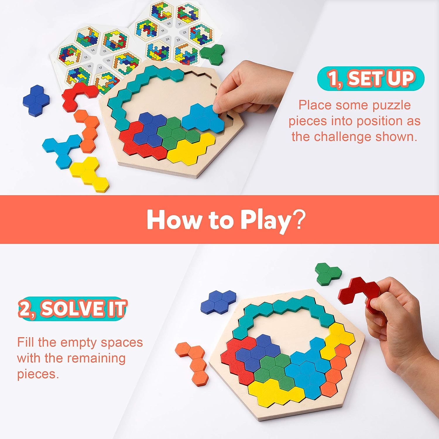 Coogam Wooden Hexagon Puzzle for Kid Adults - Image 2