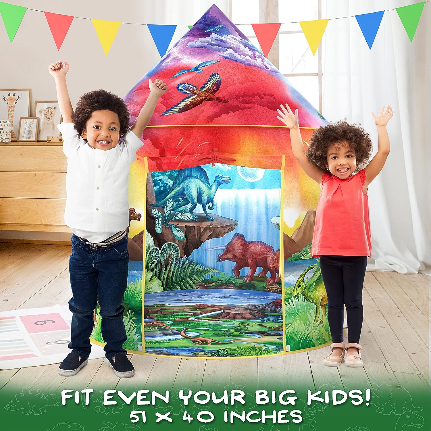 W&O Dinosaur Discovery Kids Tent with Roar Button - Image 2