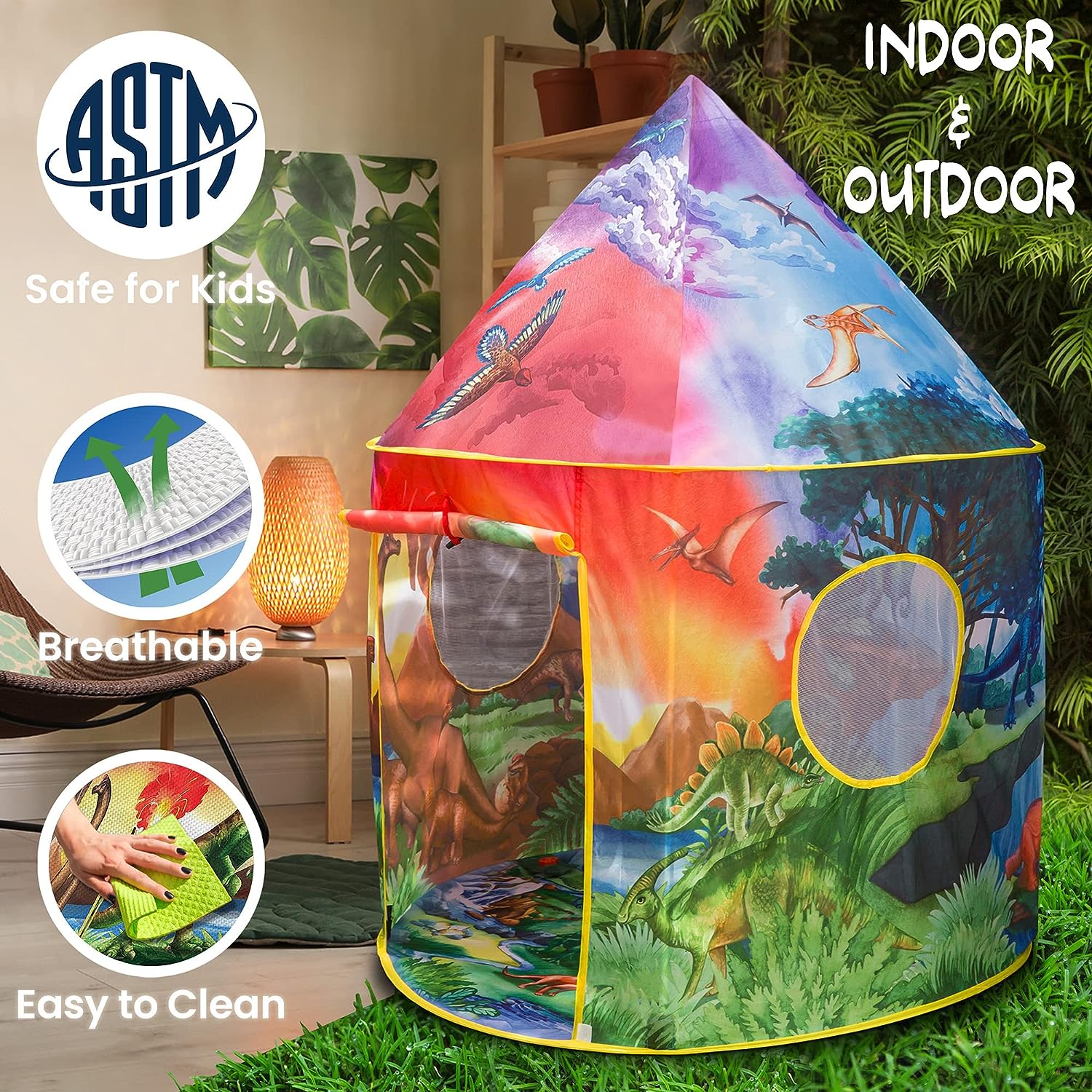 W&O Dinosaur Discovery Kids Tent with Roar Button - Image 3