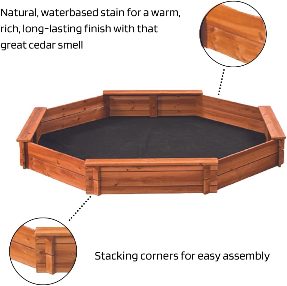 Octagon Wooden Cedar Sand box w Seat Boards - Image 2