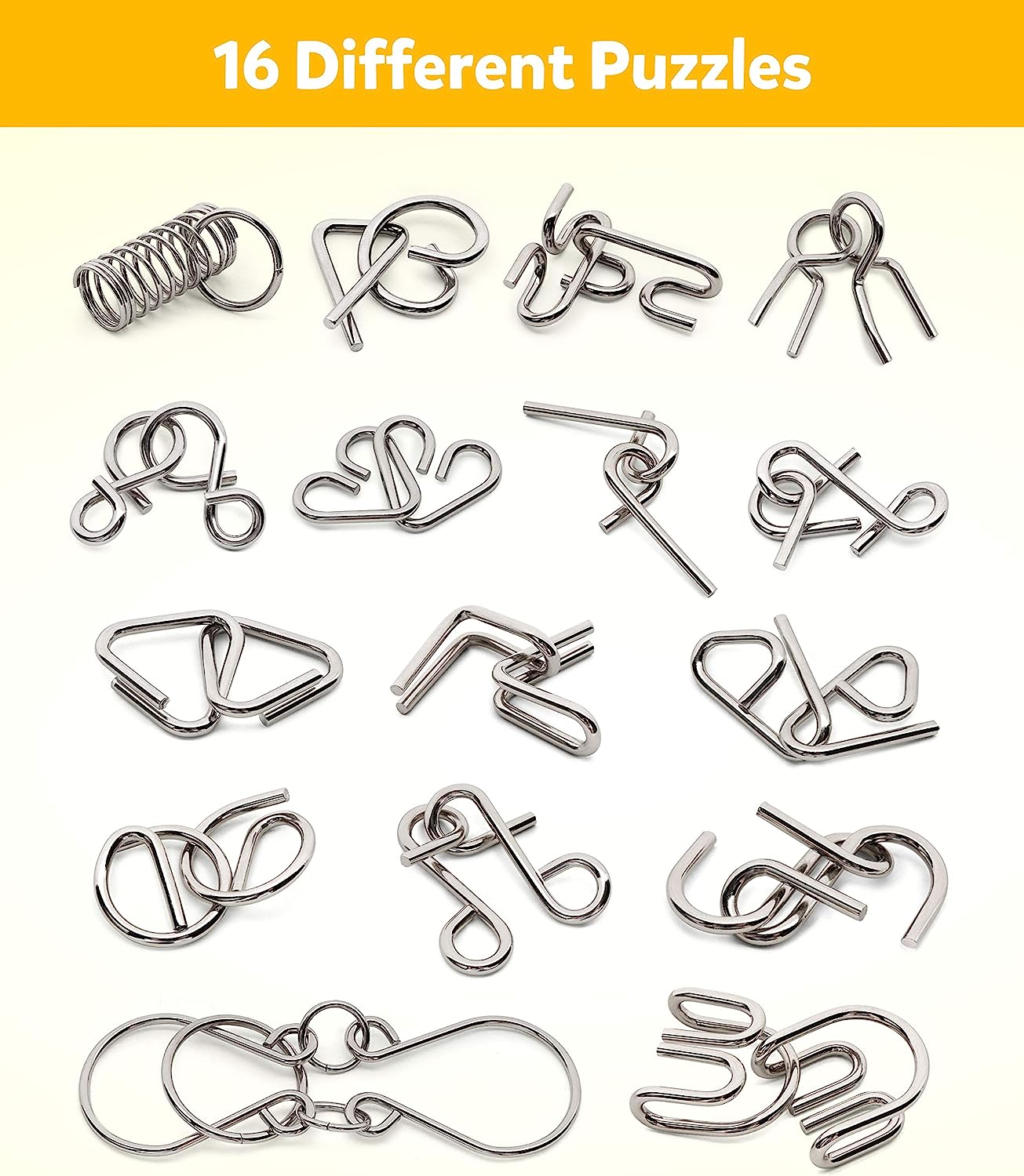 Coogam Metal Wire Puzzle Set of 16 with Pouch - Image 3