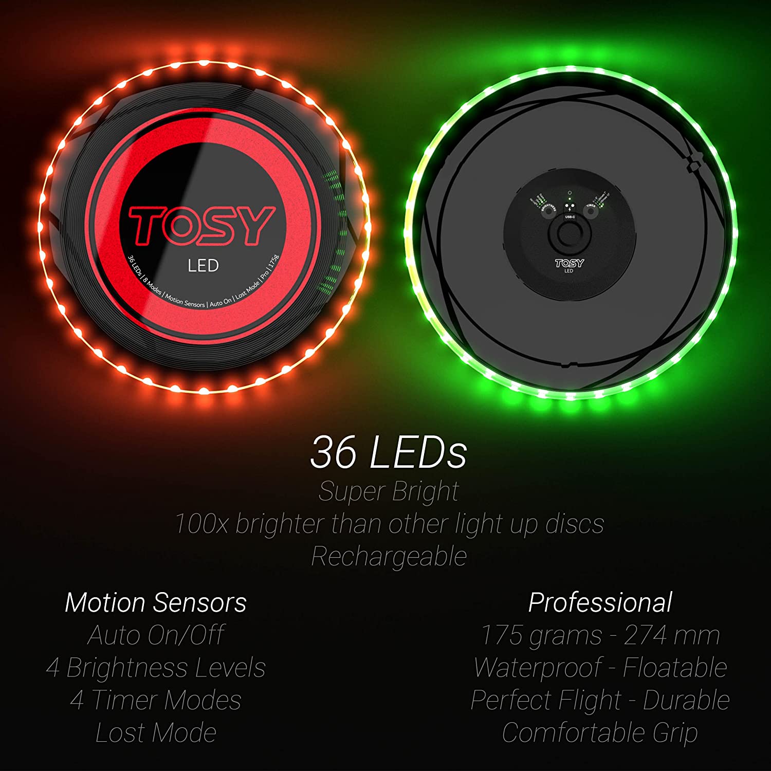 TOSY 36 & 360 LED Flying Disc - Extremely Bright, Smart Auto Light Up - Image 2