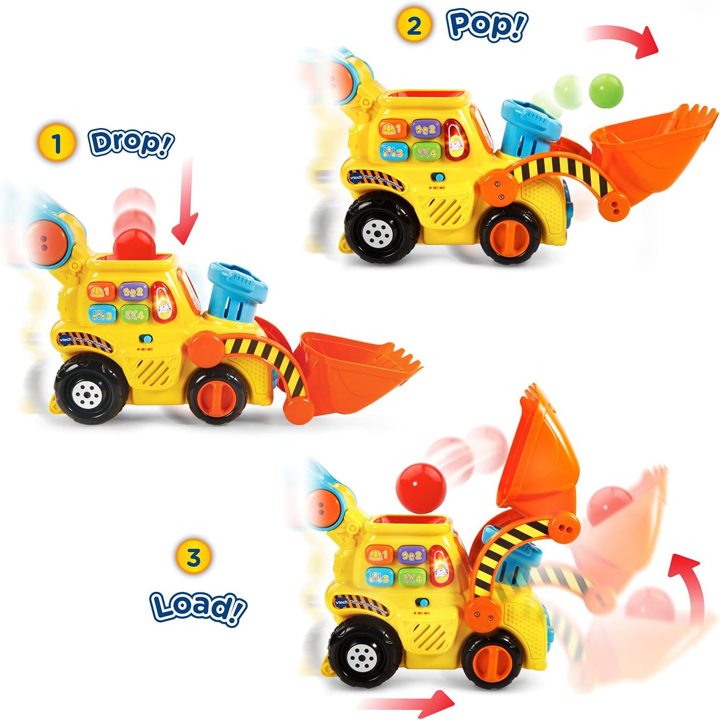 VTech Pop-a-Balls Push & Pop Bulldozer,Yellow - Image 2